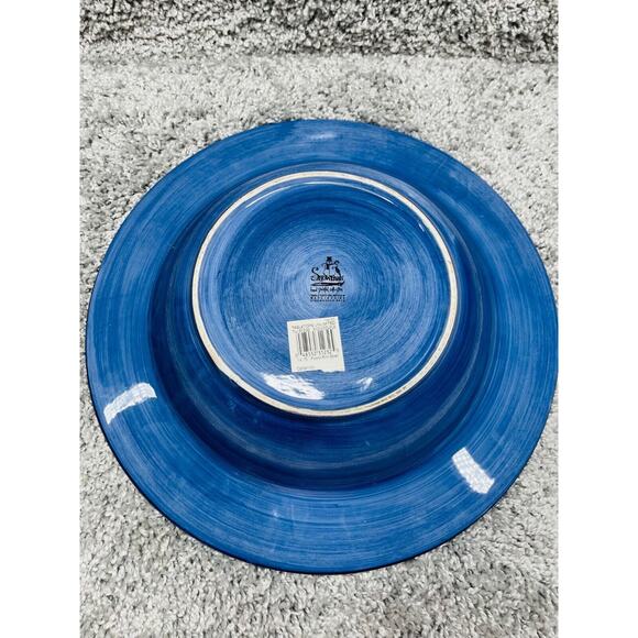 Tabletops Blue Hand Painted Snow Couple Pasta Rim Ceramic Plate 14.75" Limited - Picture 2 of 8